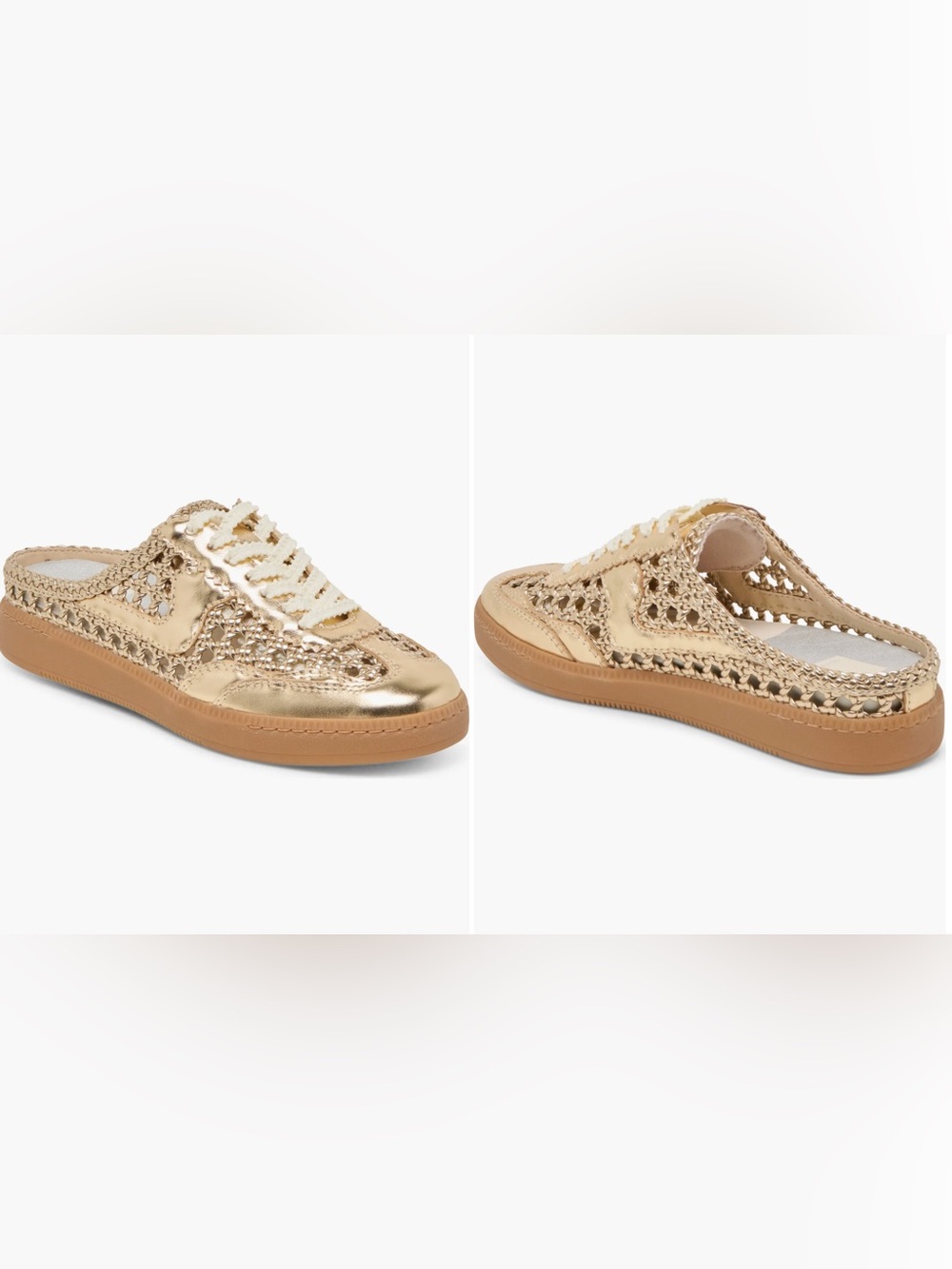Dolce Vita Notice Slide Woven Lace-Up Mule Sneaker in Gold